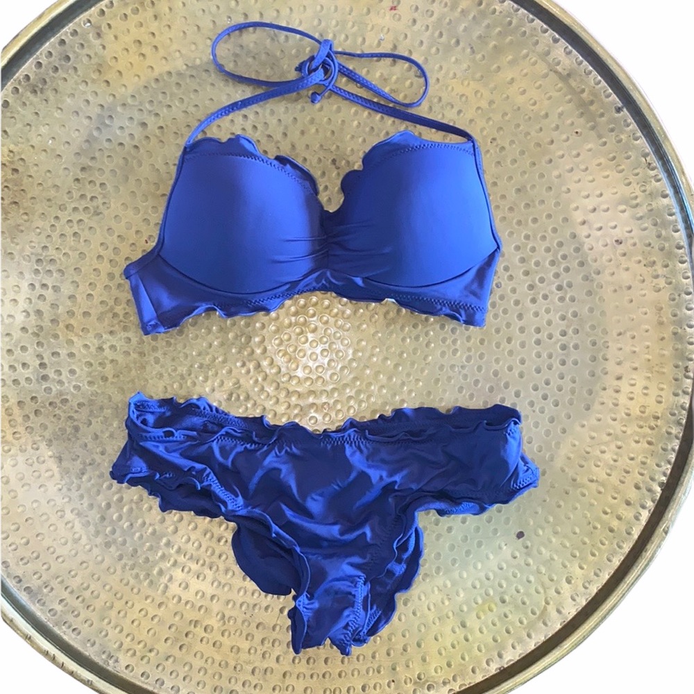 Blue Scalloped Bikini Set